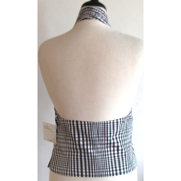 DESIGNER LAFAYETTE BLACK/WHITE GINGHAM 100% SILK WRAP HALTER BLOUSE SIZE 14.R - Picture 4 of 14